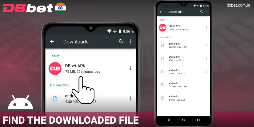 Find the downloaded DBbet India APK