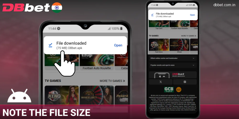 Check the APK file size for DBbet India