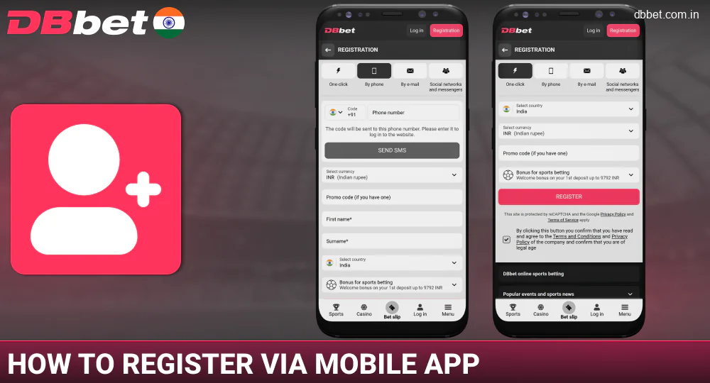 Registration guide in the DBbet India app